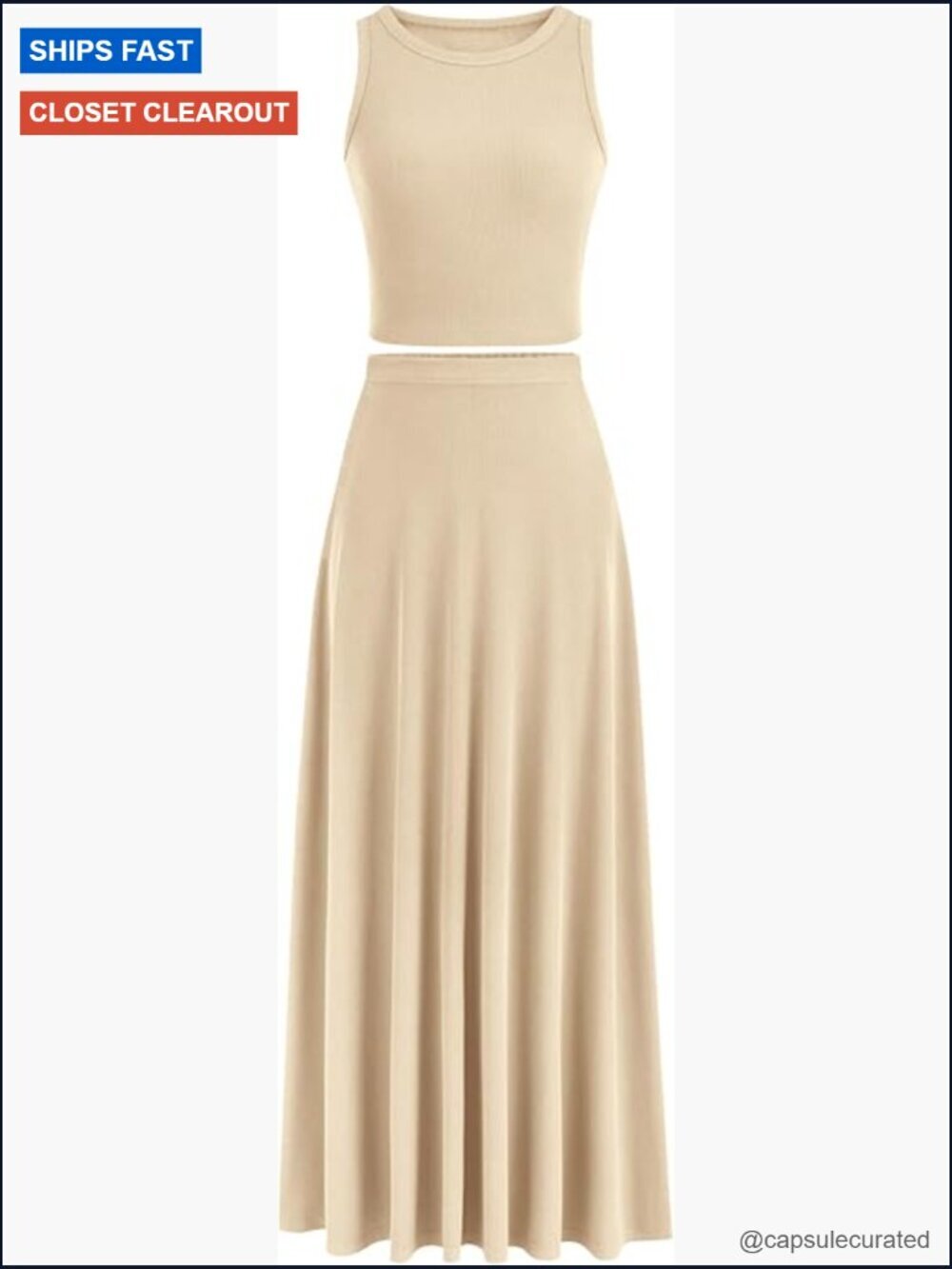 2 Piece Maxi Skirt Set – Knit Crop Top & High Waisted Long Skirt Outfit